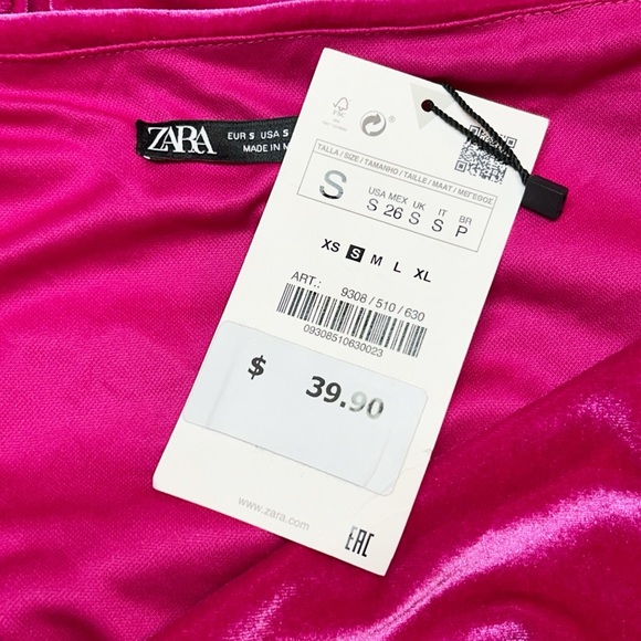 Zara Long Sleeve Hot Pink Velvet Bodysuit Size Small NWT - Picture 3 of 8